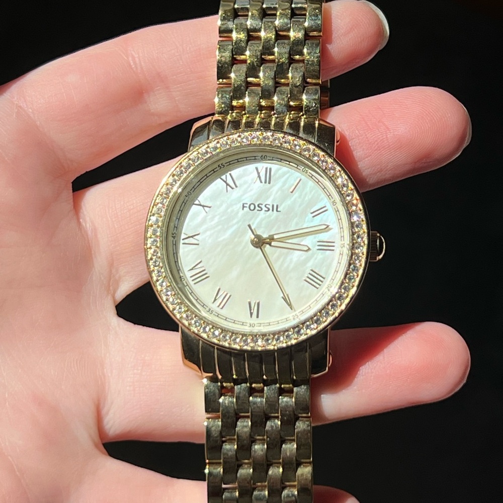 Fossil Gold Tone Watch with Crystal Detailing